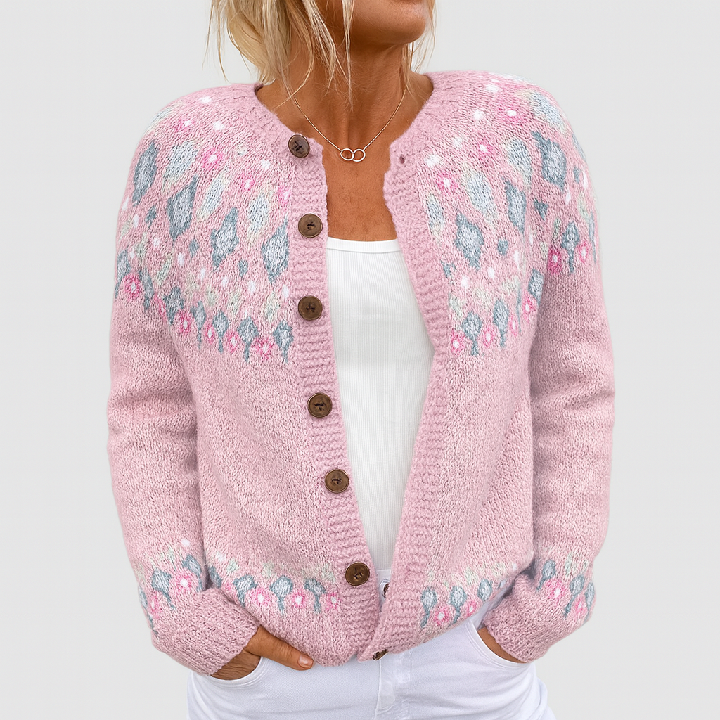 ROMY - Cardigan Tricoté Lâche avec Motif